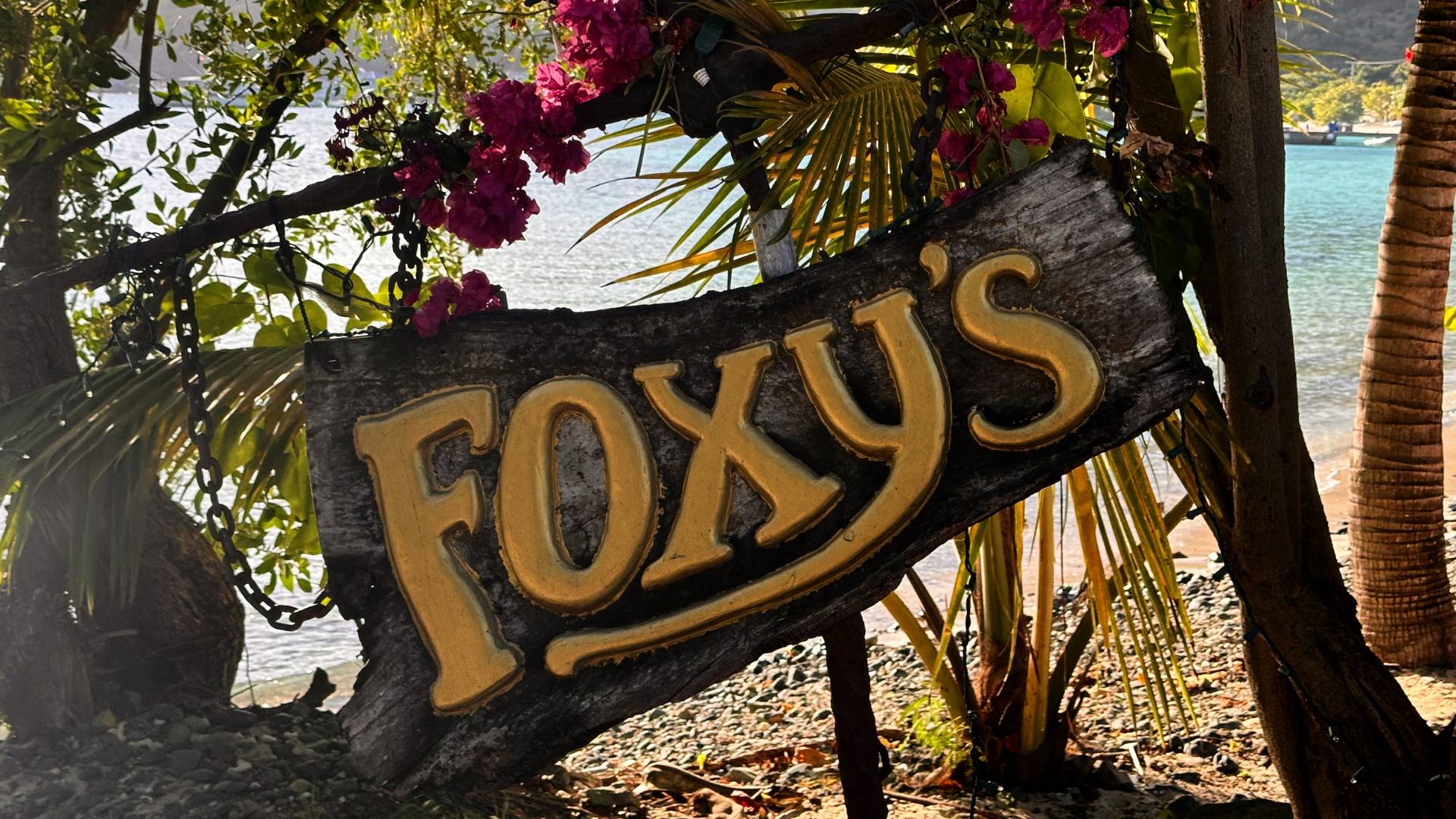 Fun at Foxy’s, popular beach bar and restaurant on Jost Van Dyke, the British Virgin Islands